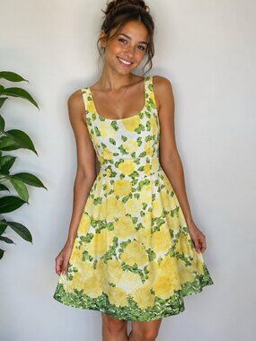 B. Smart Fit & Flare Dress Yellow Rose Sz 11/12 Sleeveless Scoop Neck Scalloped